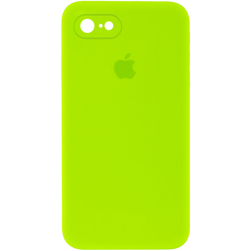 Чехол Silicone Case Square Full Camera Protective (AA) для Apple iPhone 7 / 8 / SE (2020) (4.7") (Салатовый / Neon green)