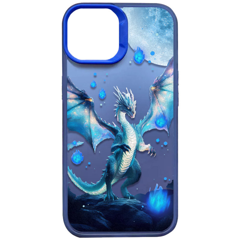 TPU+PC чехол TakiTaki Fantasy magic glow для Apple iPhone 15 (6.1") (Ghost Dragon - Blue)