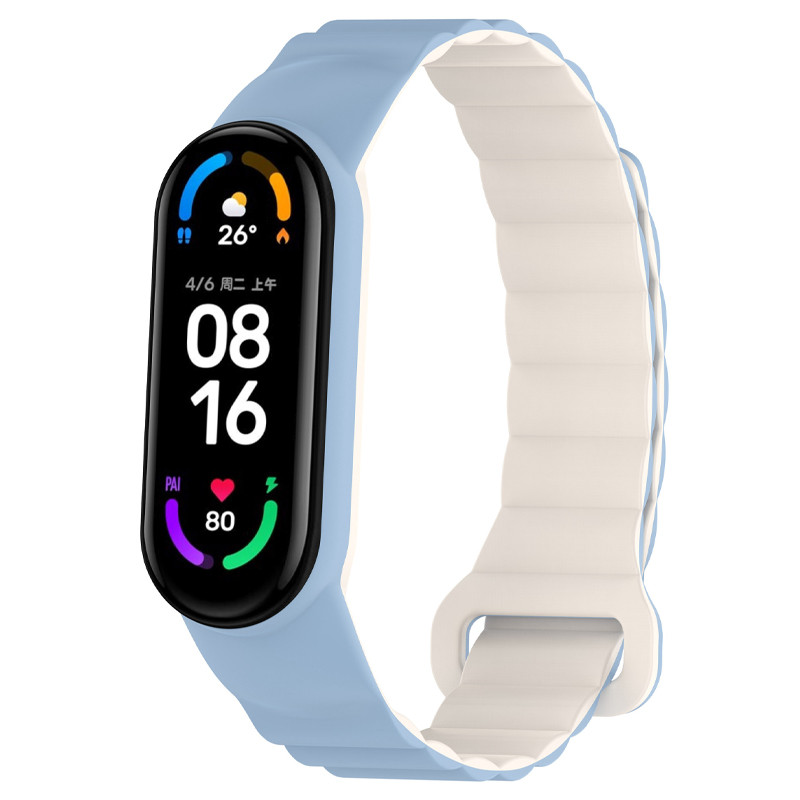 Ремешок Dual-color Magnetic для Xiaomi Mi Band 7/6/5/4/3 (Lilac Blue / White)