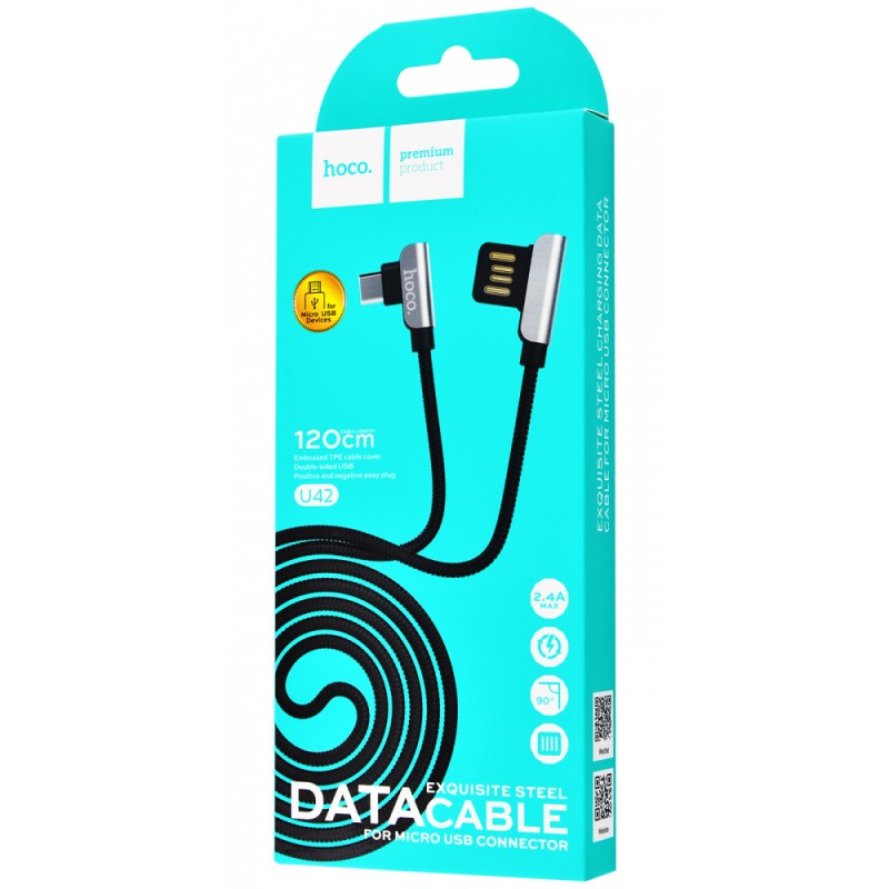 Фото Дата кабель Hoco U42 Exquisite Steel USB to Micro USB (1.2m) (Чорний) в маназині vchehle.ua