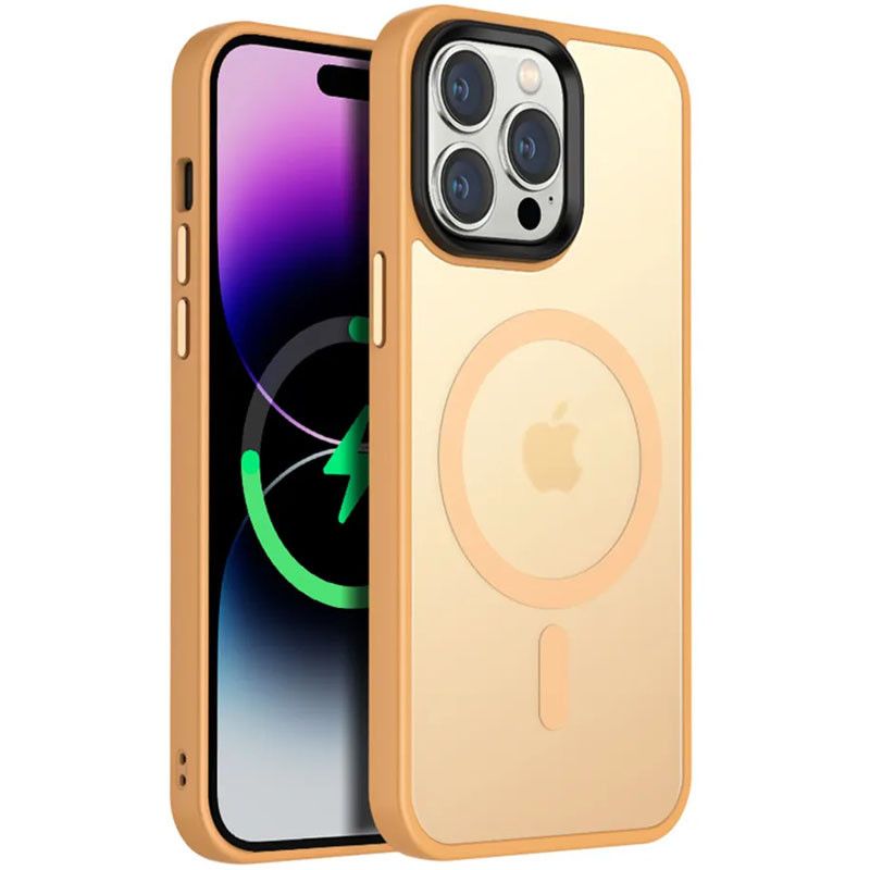 TPU+PC чехол Metal Buttons with  Magnetic Safe Colorful для Apple iPhone 12 Pro / 12 (6.1") (Персиковый)