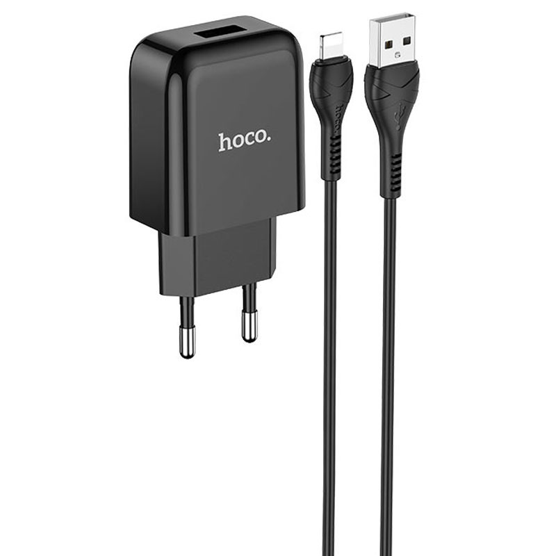 СЗУ HOCO N2 (1USB/2.1A) + USB - Lightning (Чорний)