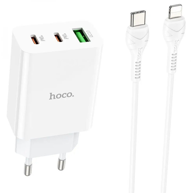 СЗУ Hoco C99A PD20W+QC3.0 (1USB/2Type-C/3A) + Type-C to Lightning (White)