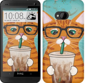 Чехол Зеленоглазый кот в очках для HTC One M7