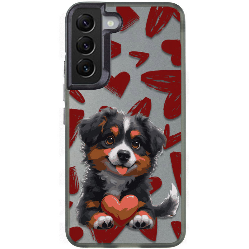 TPU+PC чехол TakiTaki Love magic glow для Samsung Galaxy S21 FE (Lovely dog / Black)