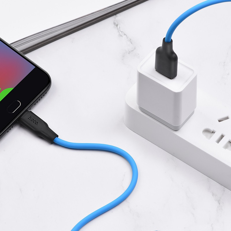 Фото Дата кабель Hoco X21 Plus Silicone MicroUSB Cable (1m) (Black / Blue) в магазине vchehle.ua