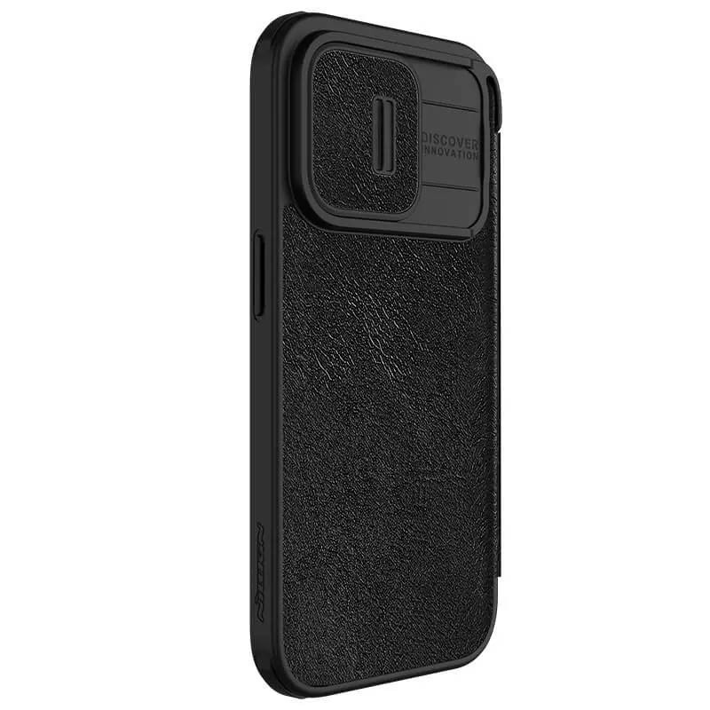 Фото Кожаный чехол (книжка) Nillkin Qin Pro Camshield для Apple iPhone 15 Pro (6.1") (Черный) на vchehle.ua