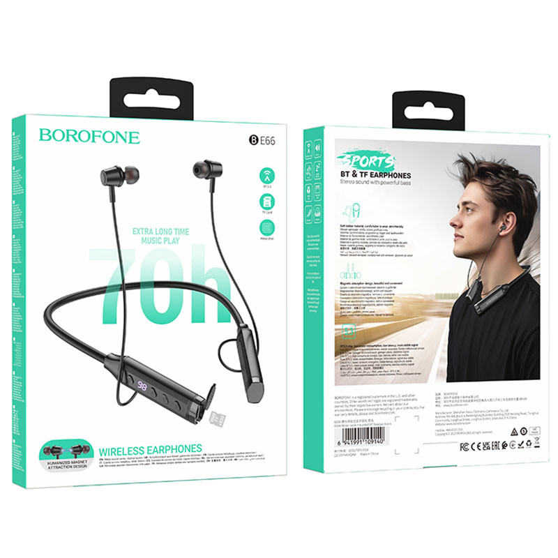 Bluetooth наушники Borofone BE66 Motor neck-mounted (Black) в магазине vchehle.ua