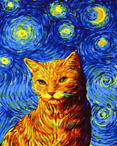 Картина за номерами. Brushme "Кіт у зоряну ніч" GX35619 (Різнобарвний)