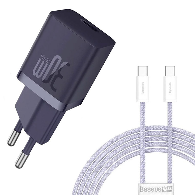 МЗП Baseus GaN5 Fast Charger (mini) 30W (1USB-C) + кабель Type-C to Type-C (P10110902) (Midnight Purple)