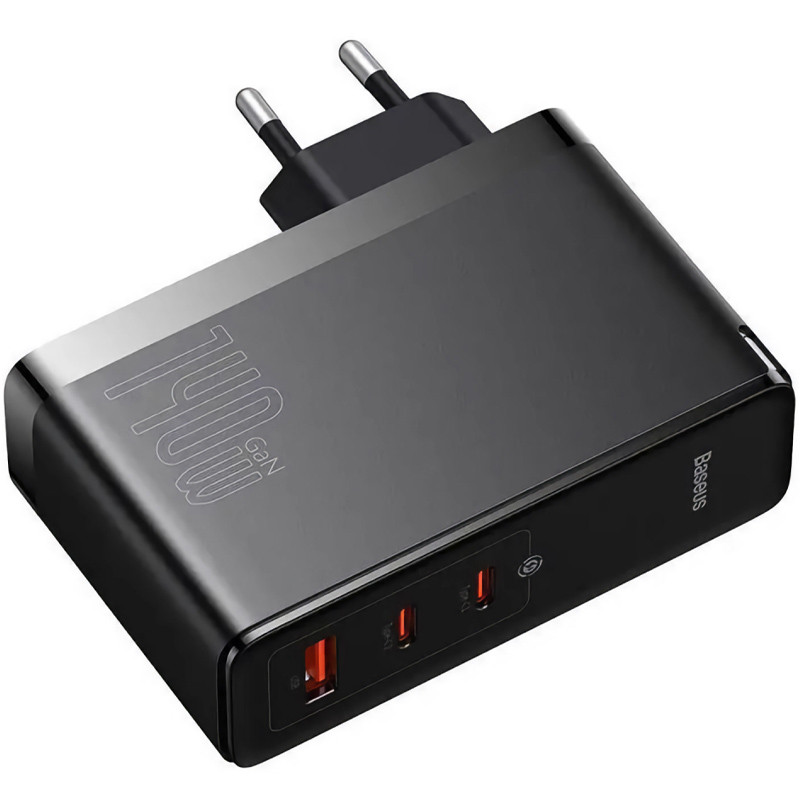 Фото МЗП Baseus GaN5 Pro 2Type-C+USB 140W EU (з Type-C to Type-C 140W (1m)) (CCGP100201) (Black) в маназині vchehle.ua