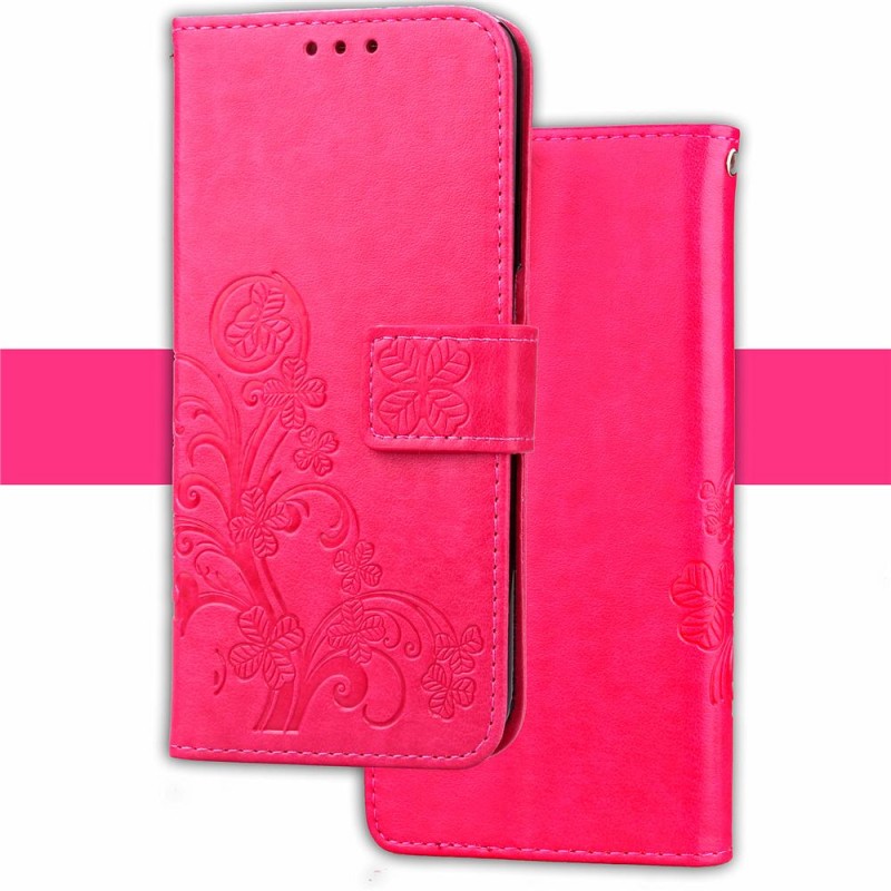 Кожаный чехол (книжка) Four-leaf Clover с визитницей для Samsung J500H Galaxy J5 (Розовый)