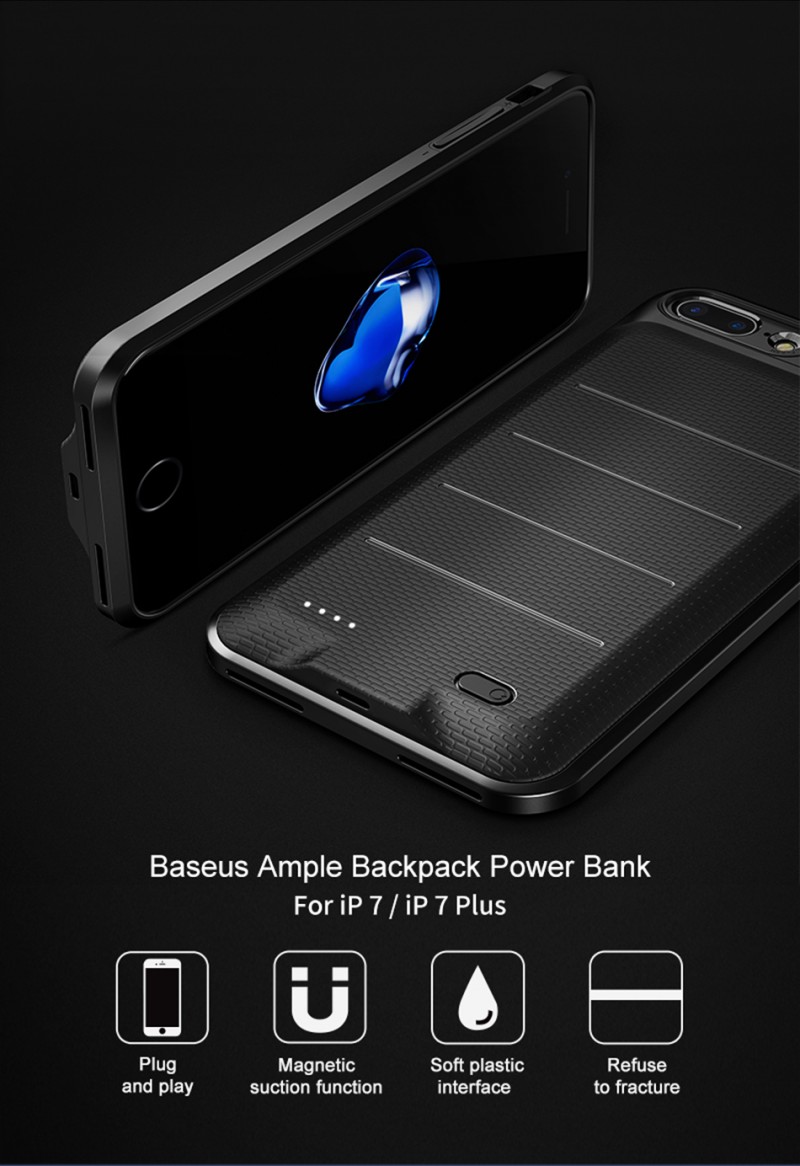 Фото Чехол-аккумулятор Baseus Plaid для Apple iPhone 7 plus / 8 plus (5.5") (3650mAh) (Черный) в магазине vchehle.ua