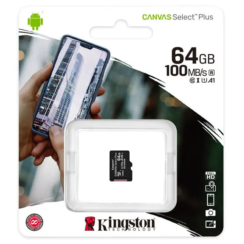 Карта памяти Kingston MicroSDXC 64GB UHS-I Class 10 Select R100MB/s (SDCS2/64GBSP)