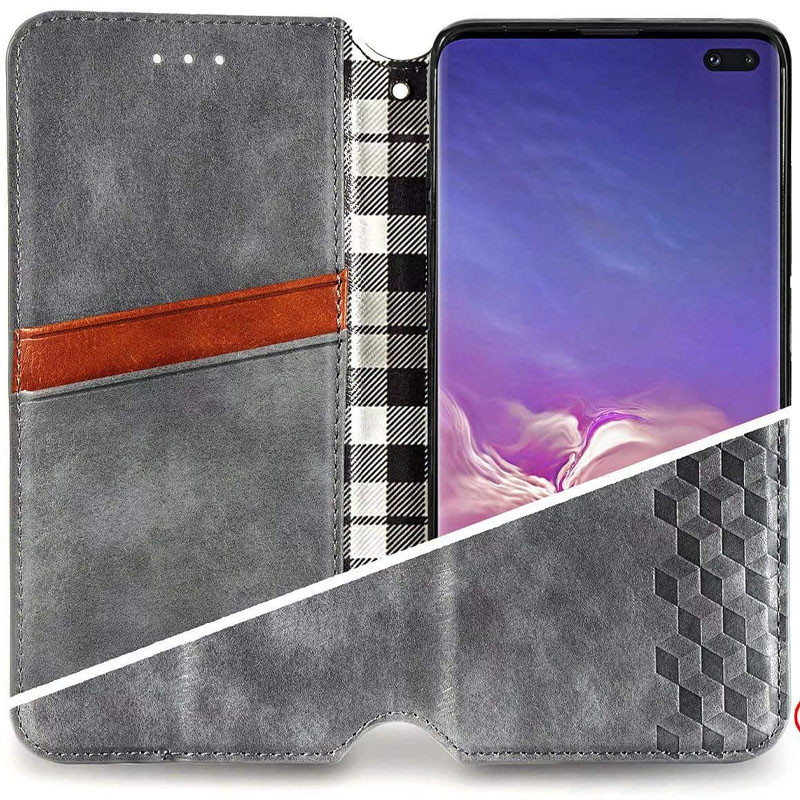 Замовити Шкіряний чохол книжка GETMAN Cubic (PU) на Xiaomi Redmi Note 9s / Note 9 Pro / Note 9 Pro Max (Сірий) на vchehle.ua