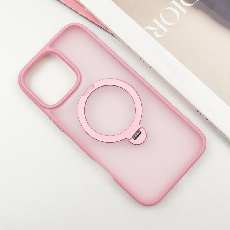 Фото TPU+PC чехол Metal Buttons with Magnetic Safe Colorful HQ Ring для Apple iPhone 16 Pro (6.3") (Pink) на vchehle.ua