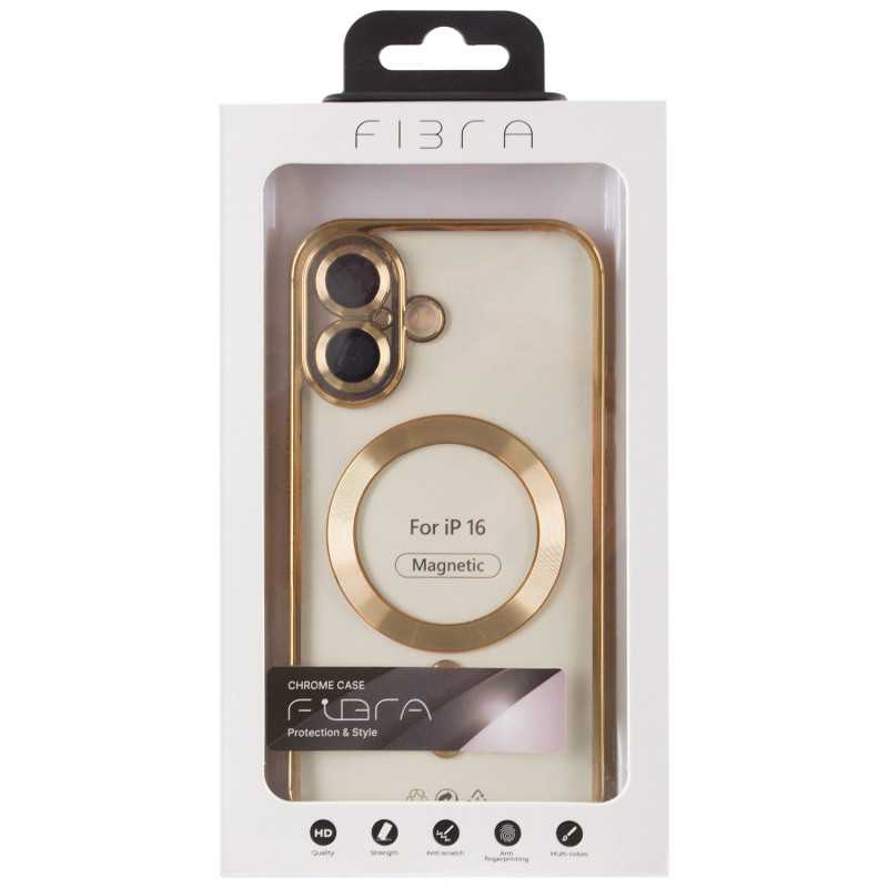TPU чохол Fibra Chrome with Magnetic safe на Apple iPhone 16 (6.1") (Gold) в магазині vchehle.ua