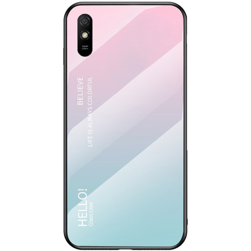 TPU+Glass чехол Gradient HELLO для Xiaomi Redmi 9A (Розовый / Мятный)