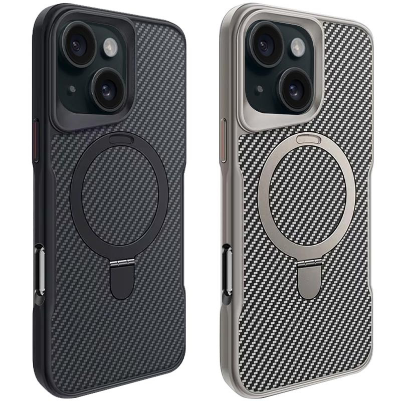 TPU+PC чехол Metal Buttons with Magnetic Safe Carbon Ring для Apple iPhone 16 Pro (6.3")