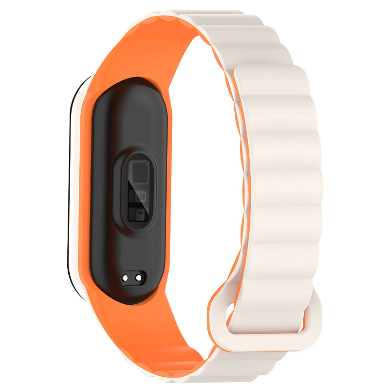 Фото Ремешок Dual-color Magnetic для Xiaomi Mi Band 9/8 (White / Orange) на vchehle.ua