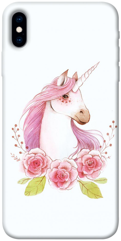 Чехол Единорог с цветами для iPhone XS