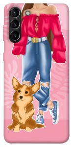 Чохол Girl and corgi для Galaxy S21+