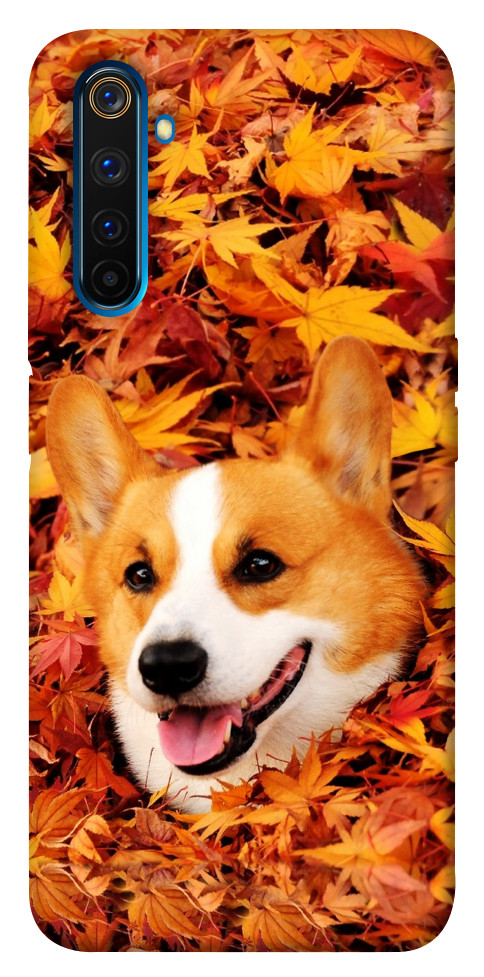 Чехол Корги в листьях для Realme 6 Pro