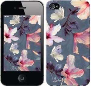 Чехол Нарисованные цветы для iPhone 4