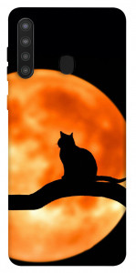 Чехол Кот на фоне луны для Galaxy A21