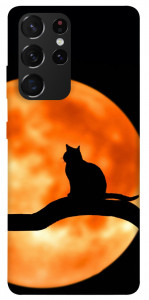Чехол Кот на фоне луны для Galaxy S21 Ultra