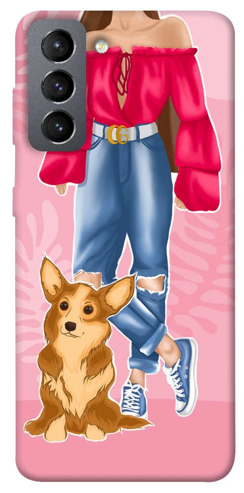 Чохол Girl and corgi для Galaxy S21 FE