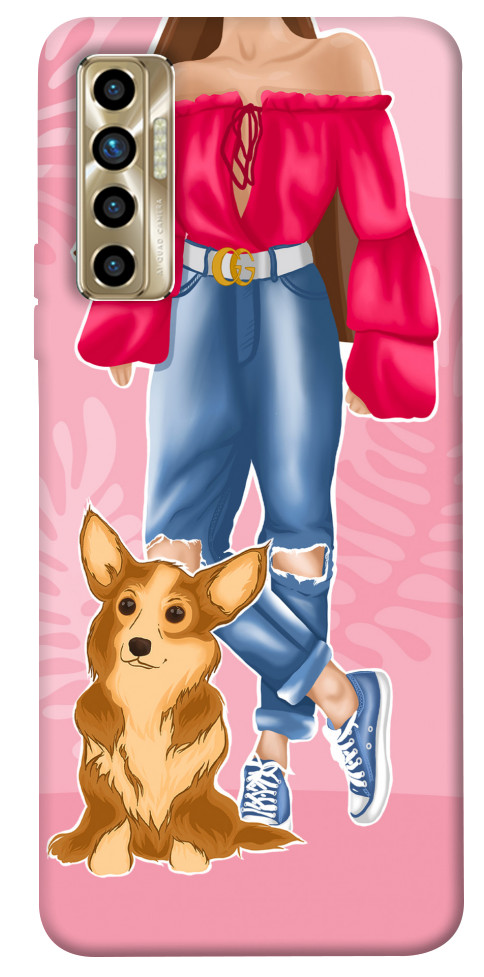 Чохол Girl and corgi для TECNO Camon 17P