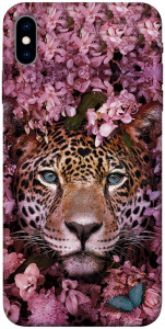 Чехол Леопард в цветах для iPhone X (5.8")