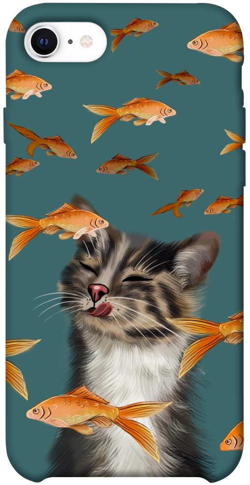 Чохол Cat with fish для iPhone SE (2020)