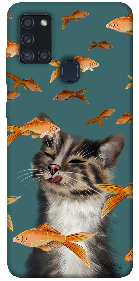 Чехол Cat with fish для Galaxy A21s (2020)