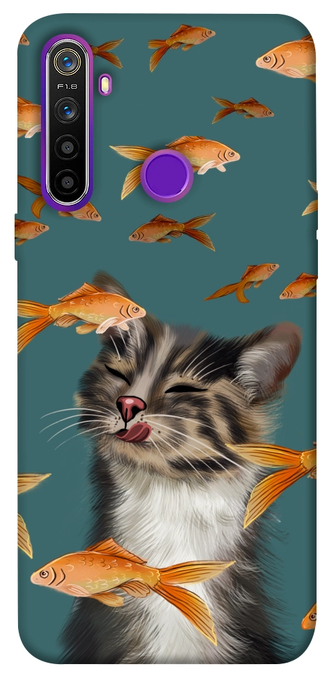 Чехол Cat with fish для Realme 5