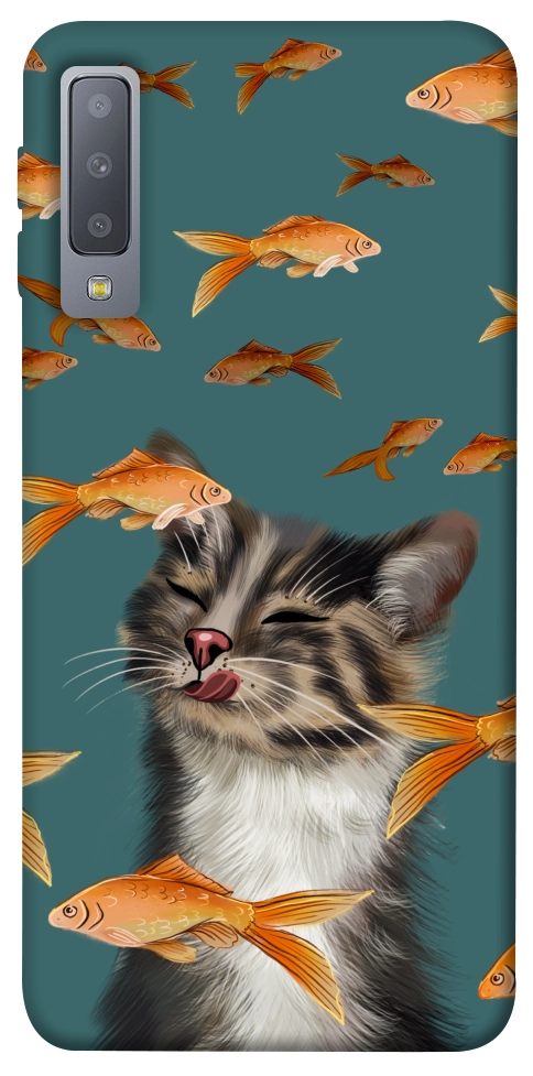 Чехол Cat with fish для Galaxy A7 (2018)