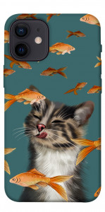 Чохол Cat with fish для iPhone 12 mini