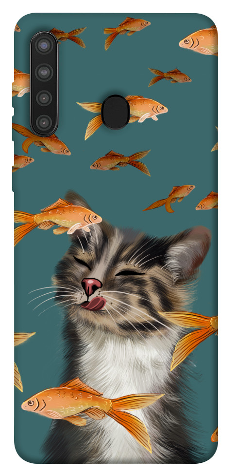Чохол Cat with fish для Galaxy A21