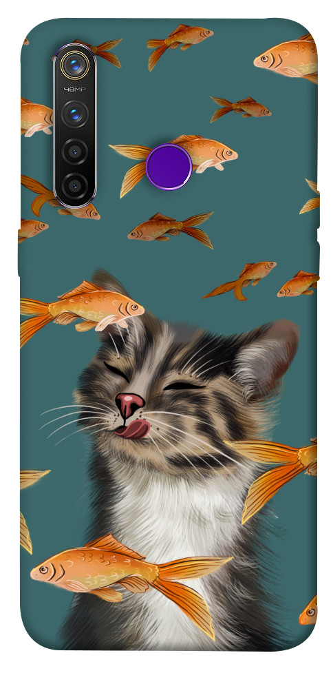 Чехол Cat with fish для Realme 5 Pro