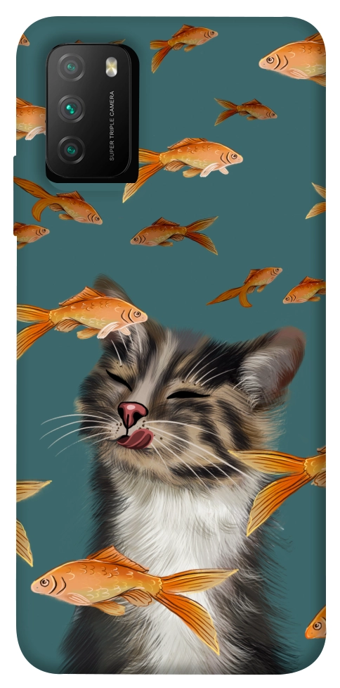 Чехол Cat with fish для Xiaomi Poco M3