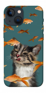 Чохол Cat with fish для iPhone 13 mini