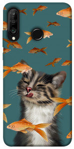 Чохол Cat with fish для Huawei P30 Lite