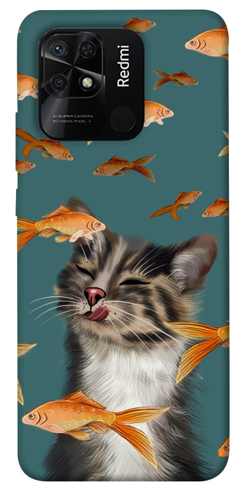 Чехол Cat with fish для Xiaomi Redmi 10C