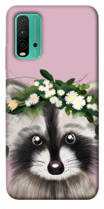 Чехол Raccoon in flowers для Xiaomi Redmi Note 9 4G