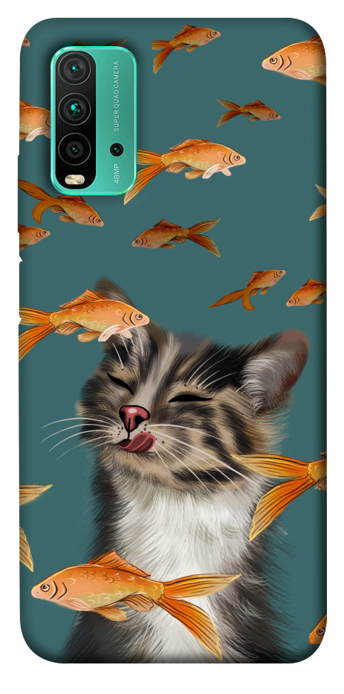 Чохол Cat with fish для Xiaomi Redmi Note 9 4G