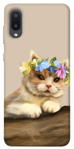 Чохол Cat in flowers для Galaxy A02