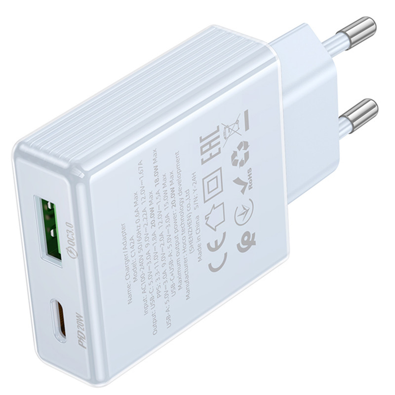 Фото СЗУ Hoco C142A Direct PD20W+QC3.0 (1USB-A/1C) (Blue) в магазине vchehle.ua