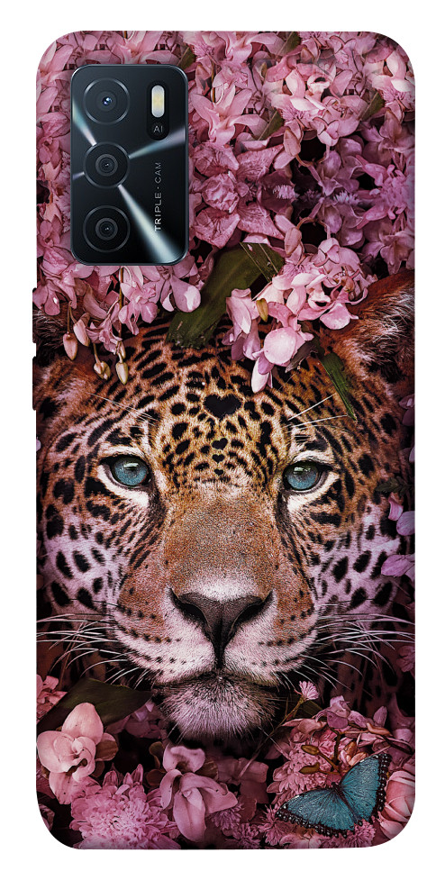 Чехол Леопард в цветах для Oppo A16