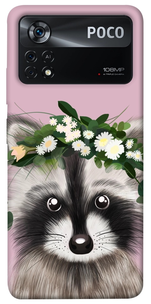 Чехол Raccoon in flowers для Xiaomi Poco X4 Pro